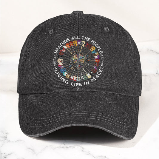 Imagine All The People Living Life In Peace Denim Cap – Retro Music John Lenon Cap Gift For Dad (With Box)