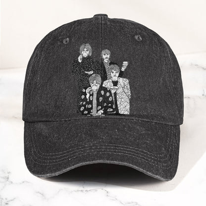 The Beatles Drinking Tea Denim Cap – Retro Vintage Rock Band Dad Cap Gift For Dad (With Box)