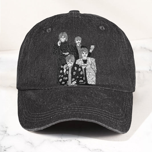 The Beatles Drinking Tea Denim Cap – Retro Vintage Rock Band Dad Cap Gift For Dad (With Box)