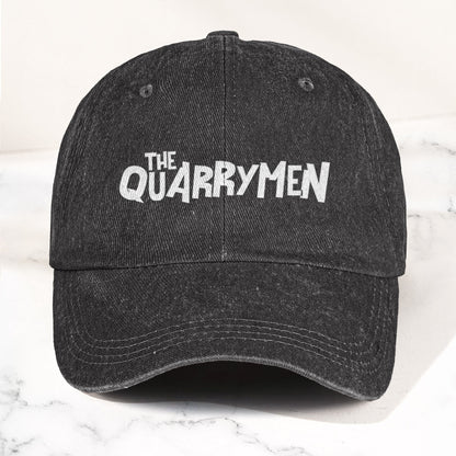 The Quarrymen Text Logo Denim Cap – Retro Rock Music Fan Cap (With Box)