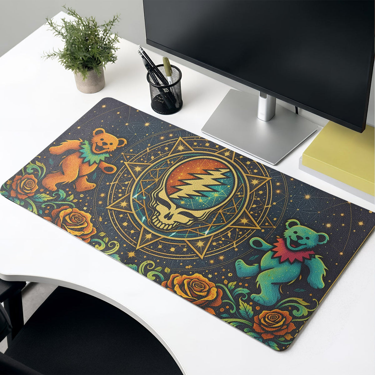 Grateful Dead Steal Your Face with Dancing Bears Desk Mat – Non-slip Keyboard Pad Gift For Music Lovers