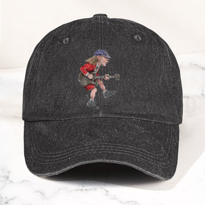Angus Young In His Guitar Denim Dad Cap – Retro AC/DC Design (With BOX)