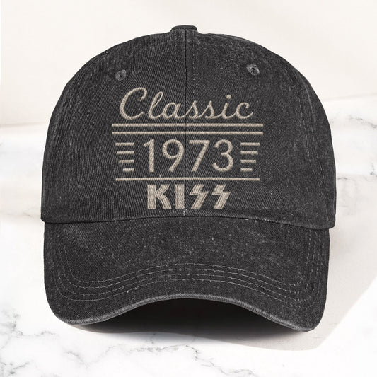 Kiss Classic 1973 Est Hard Rock Glam Metal Band Music Merch Denim Cap – Retro Vintage Dad Cap Gift For Dad (With Box)