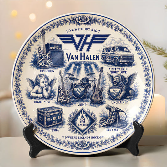 Van Halen Ceramic Plate with Display Stand – Classic Rock Music Memorabilia Gift
