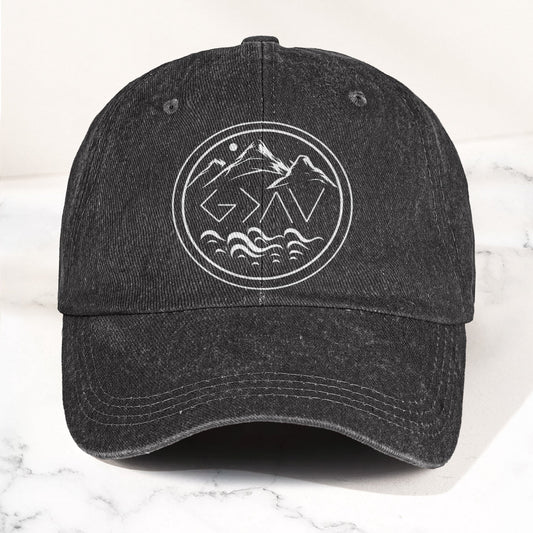 God Is Greater Than The Highs And Lows Denim Cap – Dad Cap Gift For Dad (With Box)