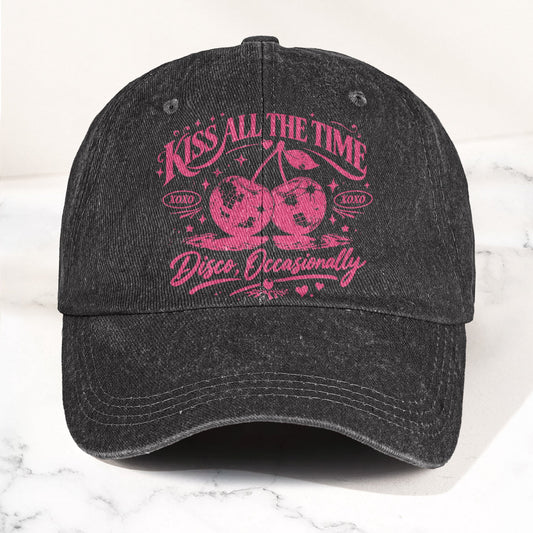 Harry Styles Illustration Merch Kiss All The Time Cherries Disco Ball Denim Cap – Retro Vintage Dad Cap Gift For Dad (With Box)