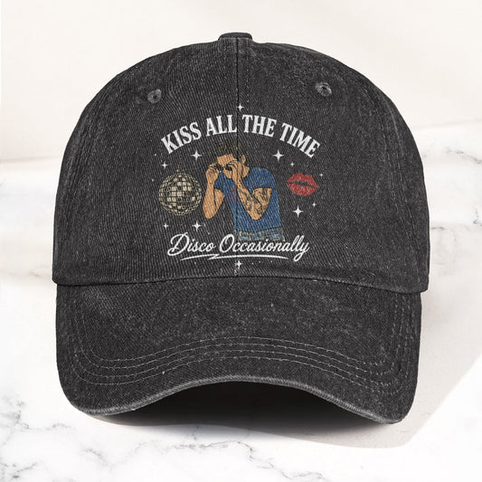Kiss All The Time Disco Harry Styles Illustration Denim Cap – Retro Vintage Dad Cap Gift For Dad (With Box)