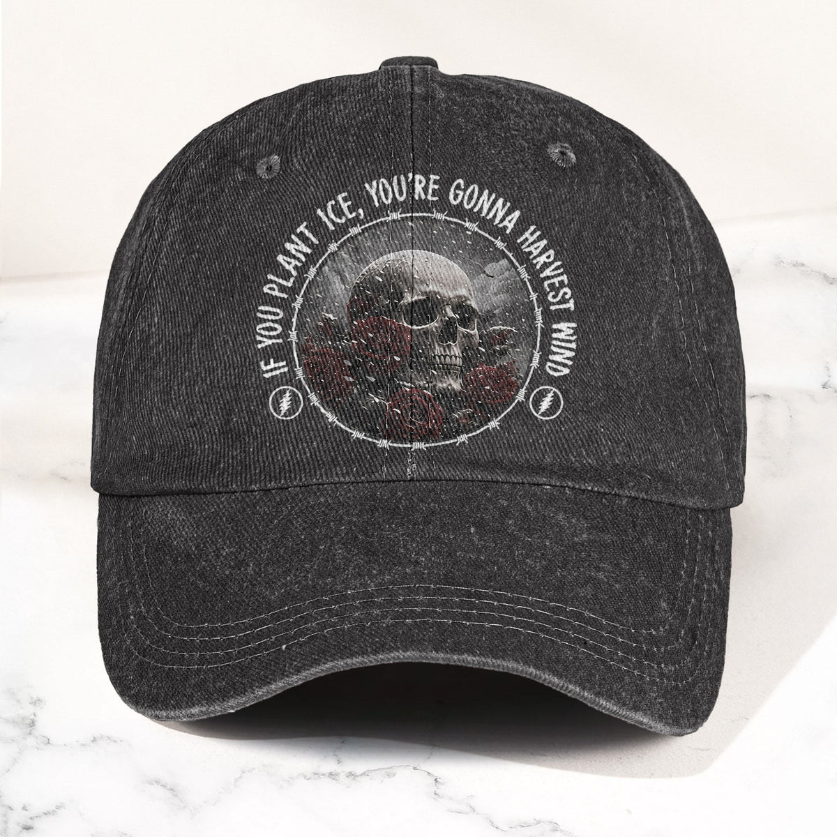 Grateful Dead Skull Franklin's Tower Lyrics Vintage Denim Cap – Retro Dad Cap (With Box)