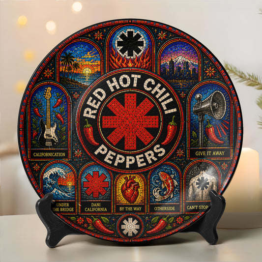 Red Hot Chili Peppers Decorative Ceramic Plate with Stand – Stained Glass Rock Art Gift