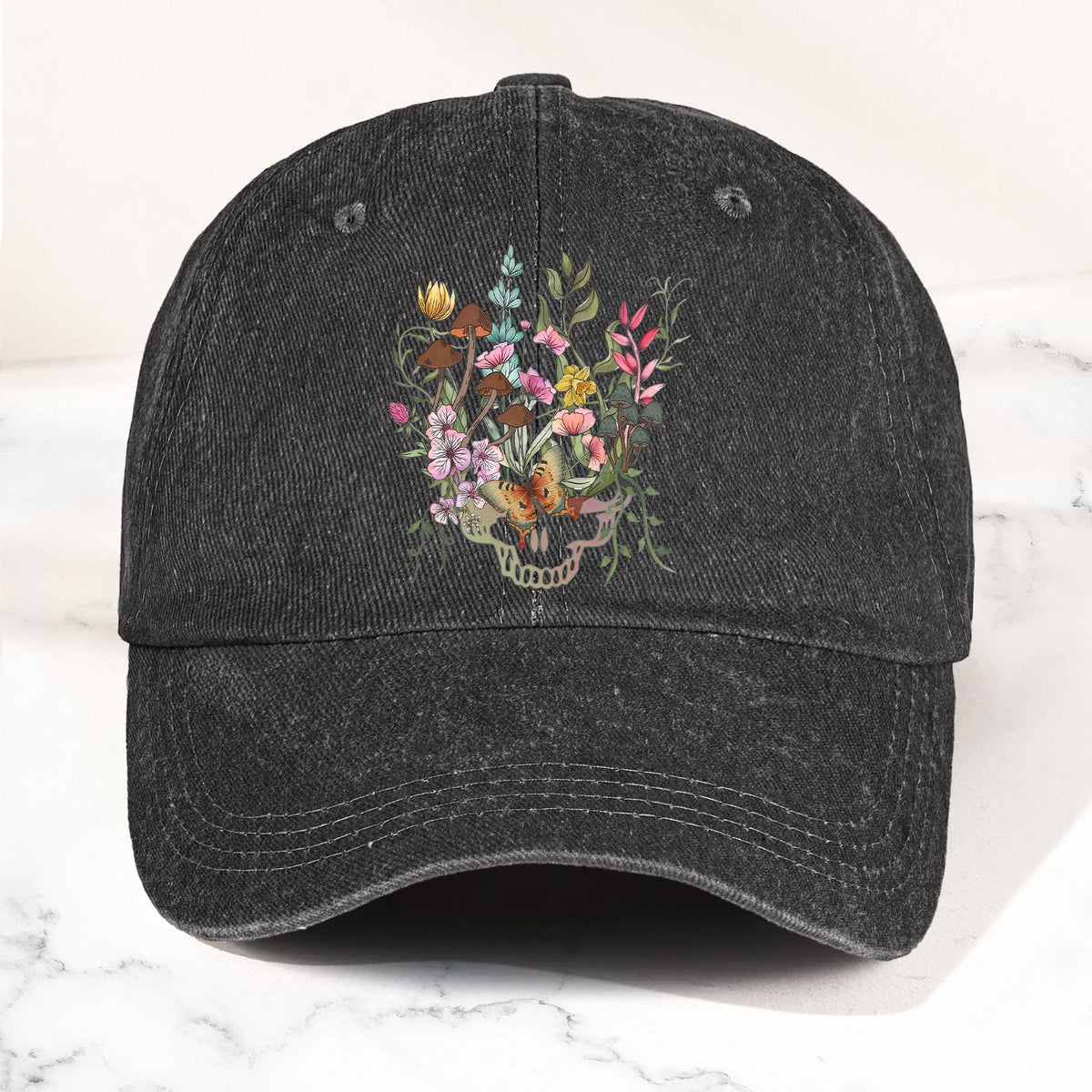 Grateful Dead Denim Dad Cap – Stealie Botanical Butterflies Design ( With BOX)