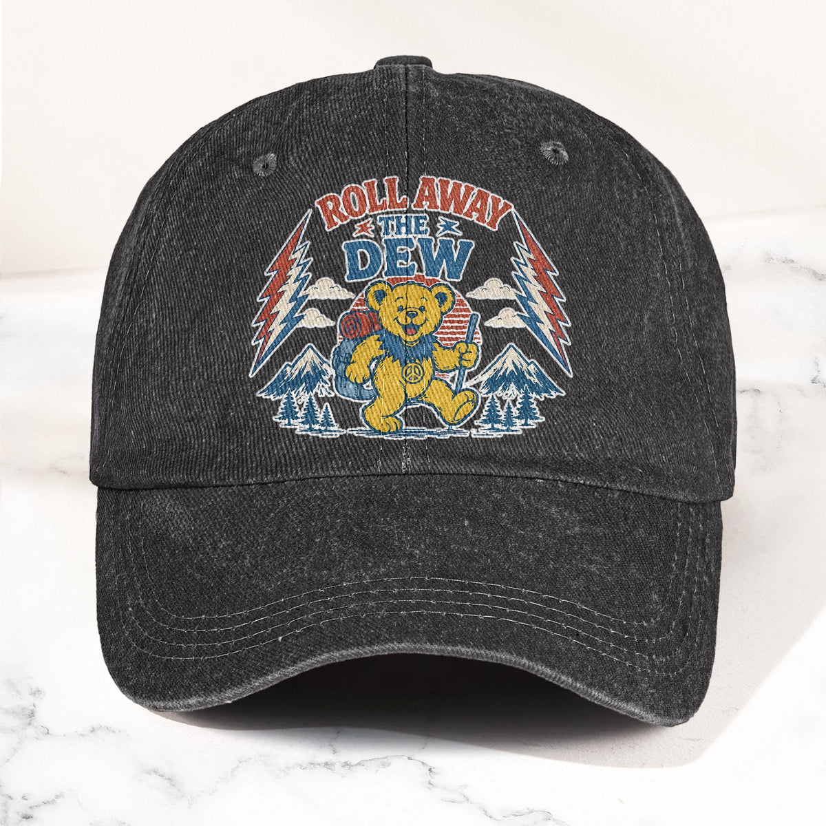 Grateful Dead Franklin's Tower Roll Away The Dew Dancing Bear Hiking Denim Cap – Retro Vintage Dad Cap Gift For Dad (With Box)