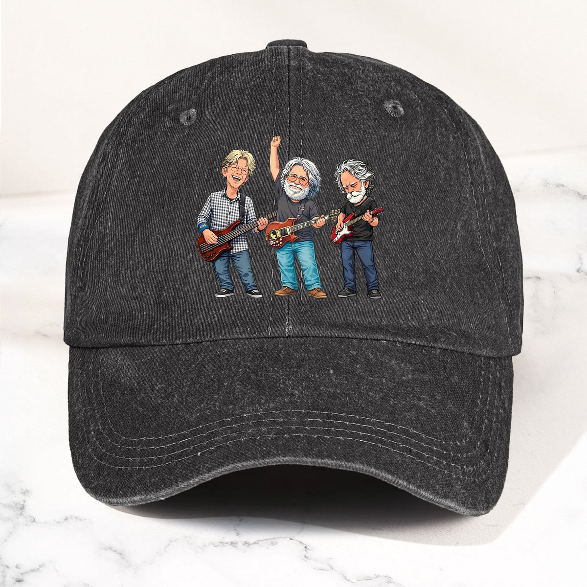 Grateful Dead Denim Dad Cap – Classic Trio Cartoon Band Design (With BOX)