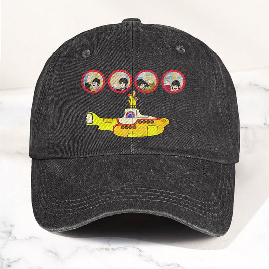 Yellow Submarine from The Beatles 1968 Cartoon Film Denim Cap – Retro Music Fan Concert Cap Gift For Dad (With Box)