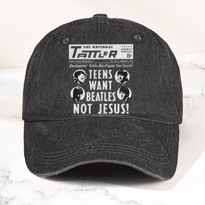 Teens Want Beatles Not Jesus Denim Cap – Retro Rock Music Fan Cap (With Box)