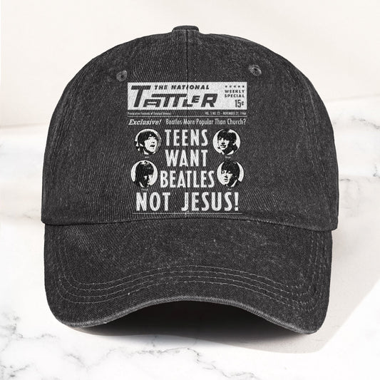 Teens Want Beatles Not Jesus Denim Cap – Retro Rock Music Fan Cap (With Box)
