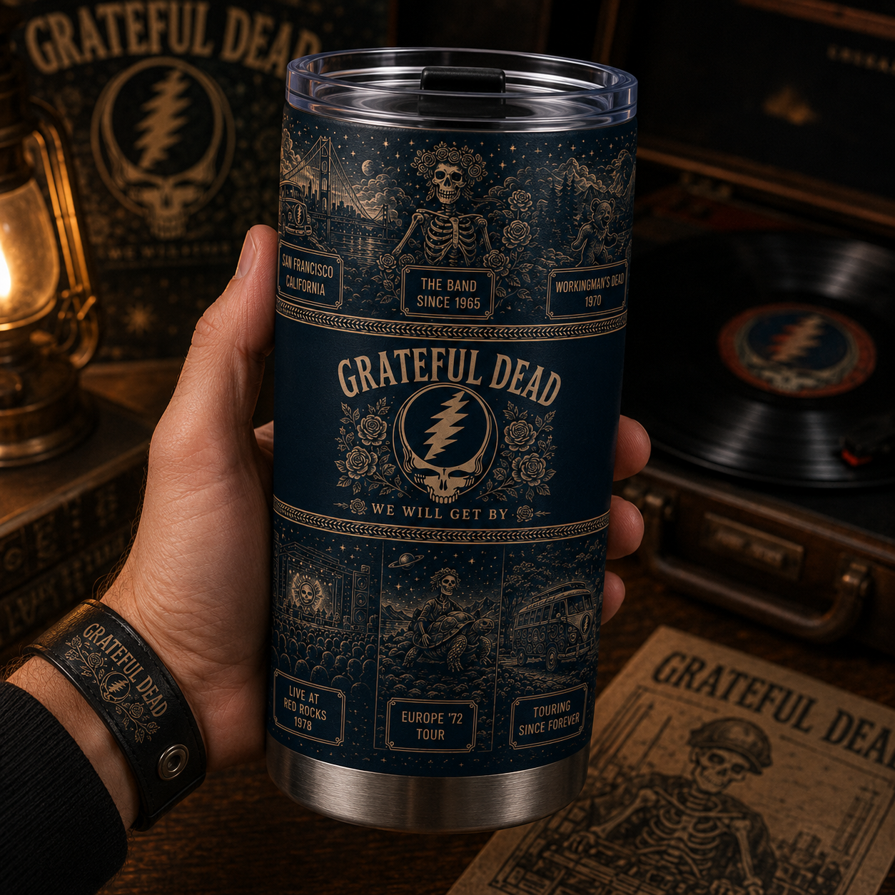 Grateful Dead 20oz Stainless Steel Tumbler – Vintage Deadhead Travel Mug with Steal Your Face Design