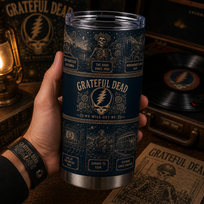 Grateful Dead 20oz Stainless Steel Tumbler – Vintage Deadhead Travel Mug with Steal Your Face Design