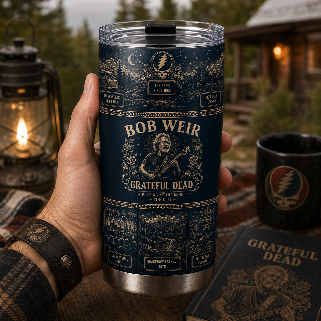 Bob Weir Grateful Dead 20oz Stainless Steel Tumbler – Vintage Camping Travel Mug for Deadheads