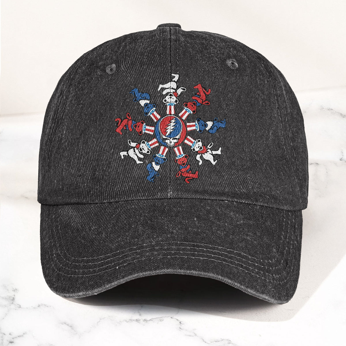 Grateful Dead Steal Your Face Dancing Bear Denim Cap – Vintage Music Grateful Dead Merch Gift for Dad (With Box)