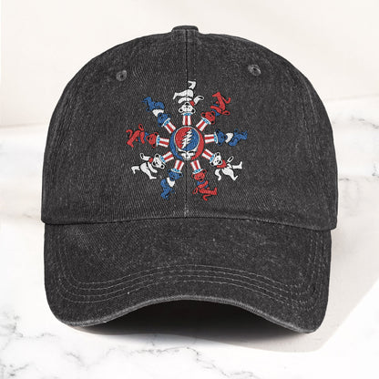 Grateful Dead Steal Your Face Dancing Bear Denim Cap – Vintage Music Grateful Dead Merch Gift for Dad (With Box)