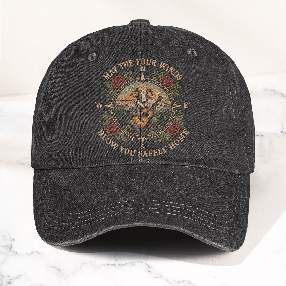Grateful Dead Franklin's Tower May The Four Winds Blow You Safely Home Goat Lyrics Denim Cap – Retro Vintage Dad Cap Gift For Dad (With Box)