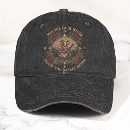 Grateful Dead Franklin's Tower May The Four Winds Blow You Safely Home Goat Lyrics Denim Cap – Retro Vintage Dad Cap Gift For Dad (With Box)