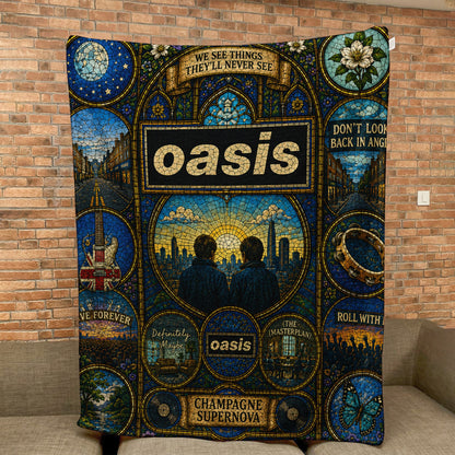 Oasis Band Sherpa Blanket – Champagne Supernova Stained Glass Blanket