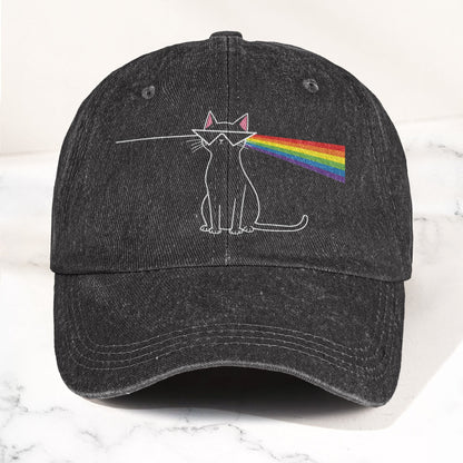 Pink Floyd Inspired Rainbow Prism Cat Pride Vintage Denim Cap – Retro Dad Cap (With Box)