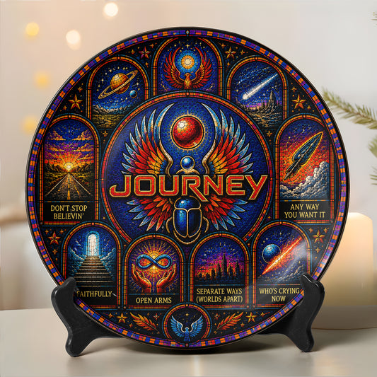 Journey Band Decorative Ceramic Plate with Stand – Stained Glass Rock Art Gift