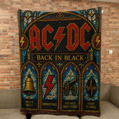 AC/DC Back In Black Sherpa Blanket – Stained Glass Rock Icon Throw Blanket