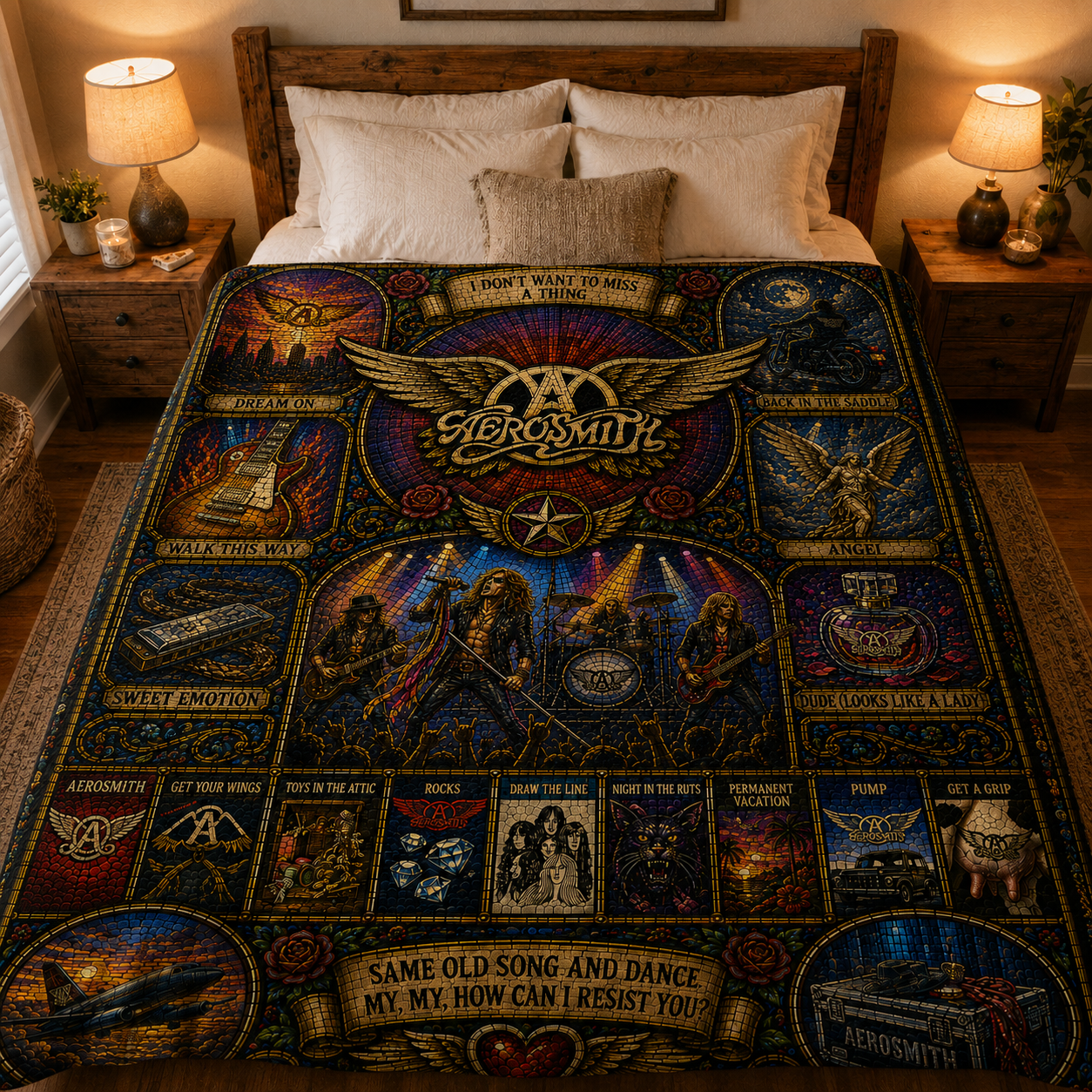 Aerosmith Stained Glass Sherpa Blanket – Classic Rock Music Fan Fleece Throw Blanket