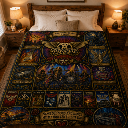 Aerosmith Stained Glass Sherpa Blanket – Classic Rock Music Fan Fleece Throw Blanket
