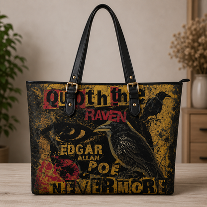 Edgar Allan Poe Nevermore Raven Tote Bag, Hand Bag and Wallet Set – Nevermore Literary Shoulder Handbag, Dark Academia Book Lover Gift