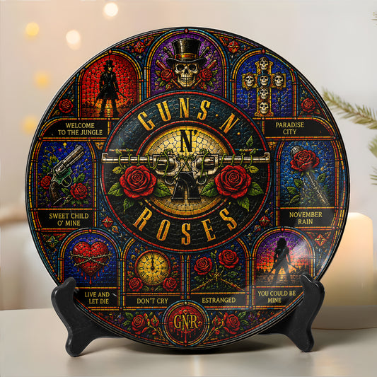 Guns N' Roses Decorative Ceramic Plate with Stand – Stained Glass Rock Art Gift
