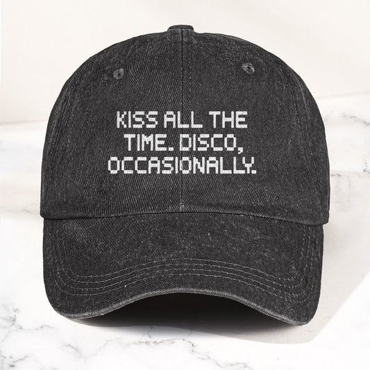 Harry Styles Kiss All The Time Disco Typography Denim Cap – Retro Vintage Dad Cap Gift For Dad (With Box)