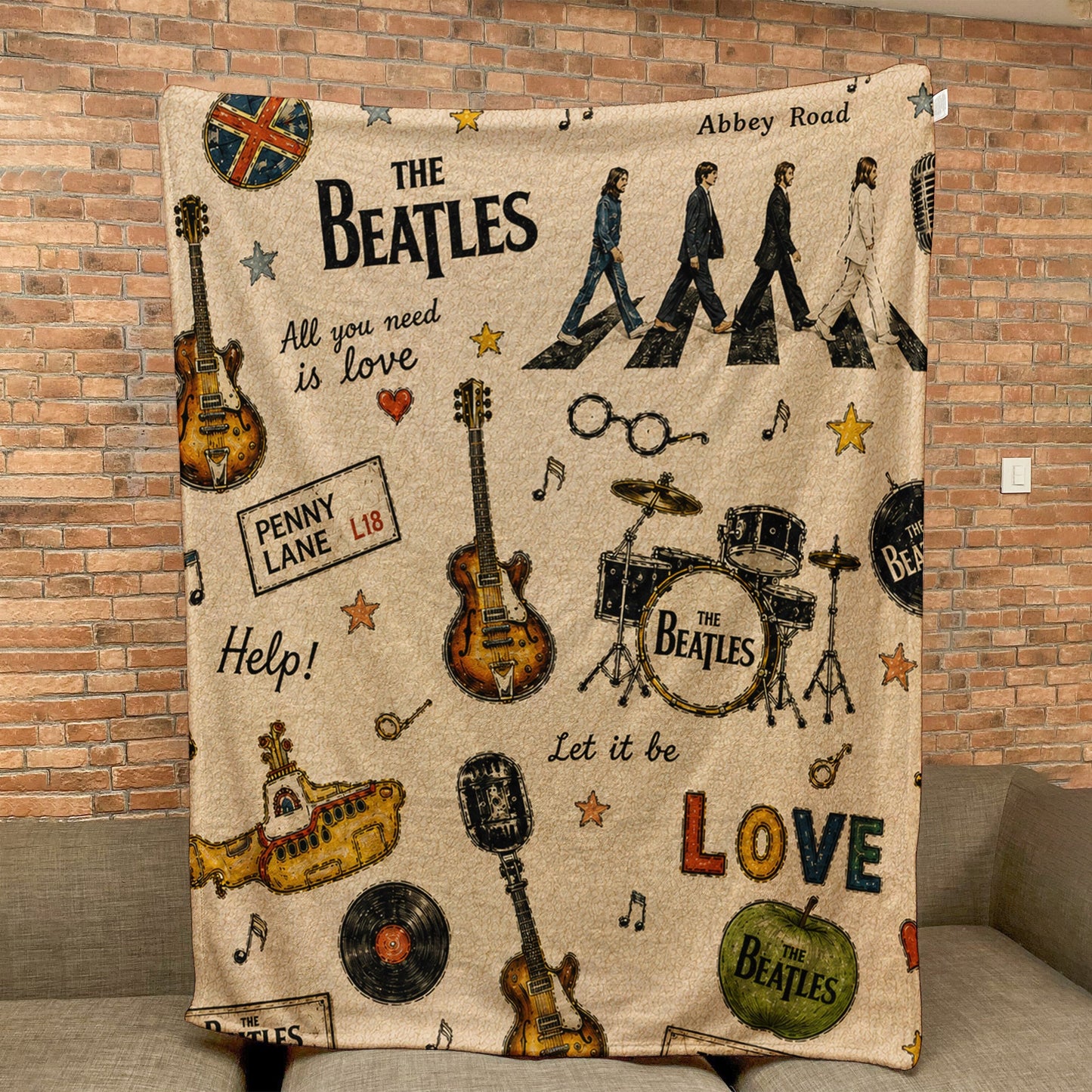 The Beatles Abbey Road Sherpa – Yellow Submarine Vintage Doodle Blanket