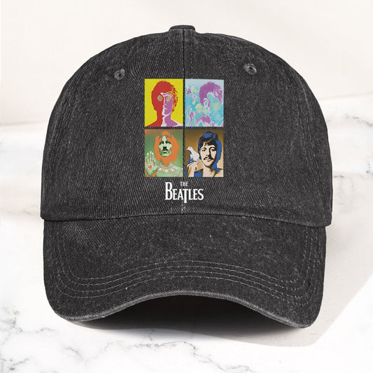 The Beatles Denim Dad Cap – Pop Art Portrait Grid Design (With BOX)