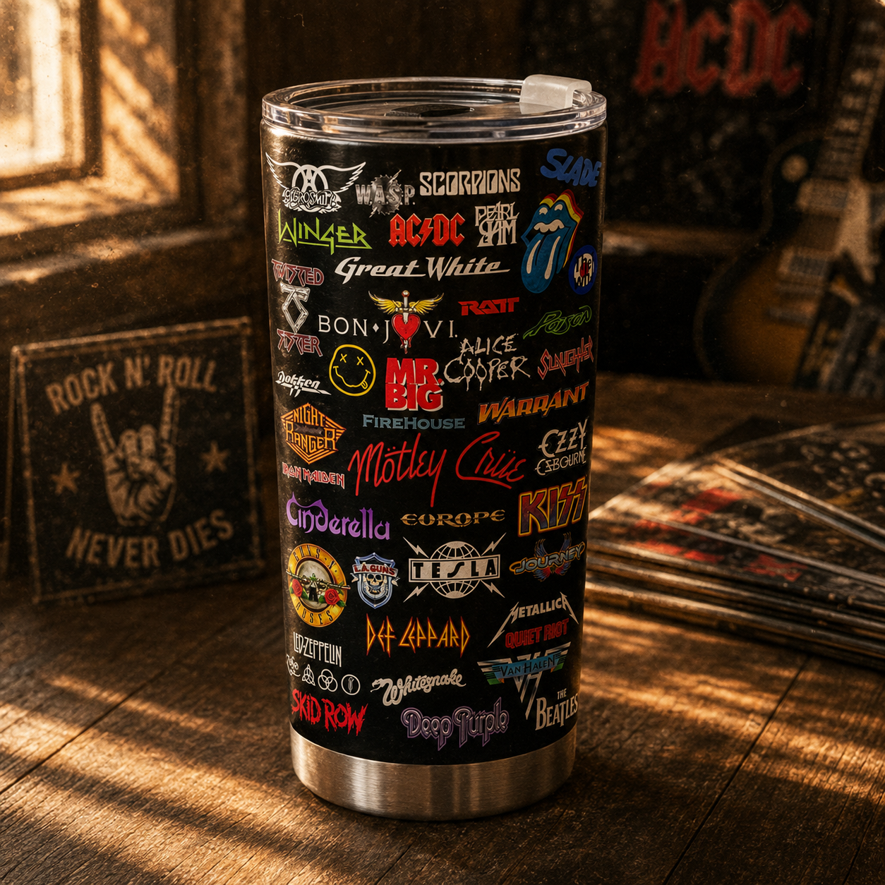 Classic Rock Legends 20oz Tumbler – Vintage Band Logo Stainless Steel Travel Mug