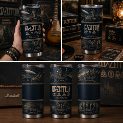 Led Zeppelin 20oz Stainless Steel Tumbler – Vintage Classic Rock Travel Mug with Iconic Symbols