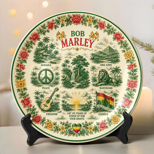 Bob Marley Decorative Ceramic Plate with Stand – Vintage Reggae Art Gift