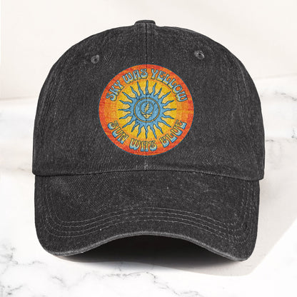 Grateful Dead Sky Was Yellow Sun Was Blue Denim Cap – Retro Vintage Dad Cap Gift For Dad (With Box)