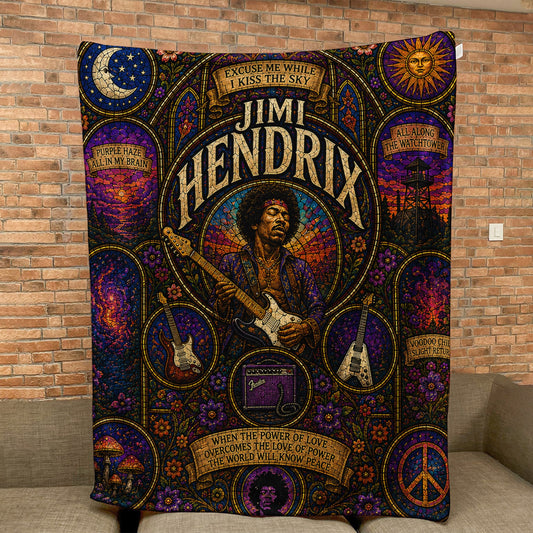Jimi Hendrix Sherpa Blanket – Purple Haze Stained Glass Blanket