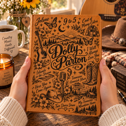 Dolly Parton Vintage Vegan Leather Notebook – Classic Country Music Journal & Diary