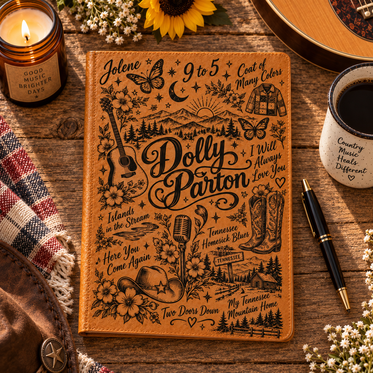 Dolly Parton Vintage Vegan Leather Notebook – Classic Country Music Journal & Diary
