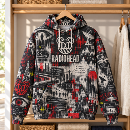 Radiohead OK Computer Hoodie – Kid A Alternative Rock Graphic Pullover, Vintage Grunge Music Fan Gift