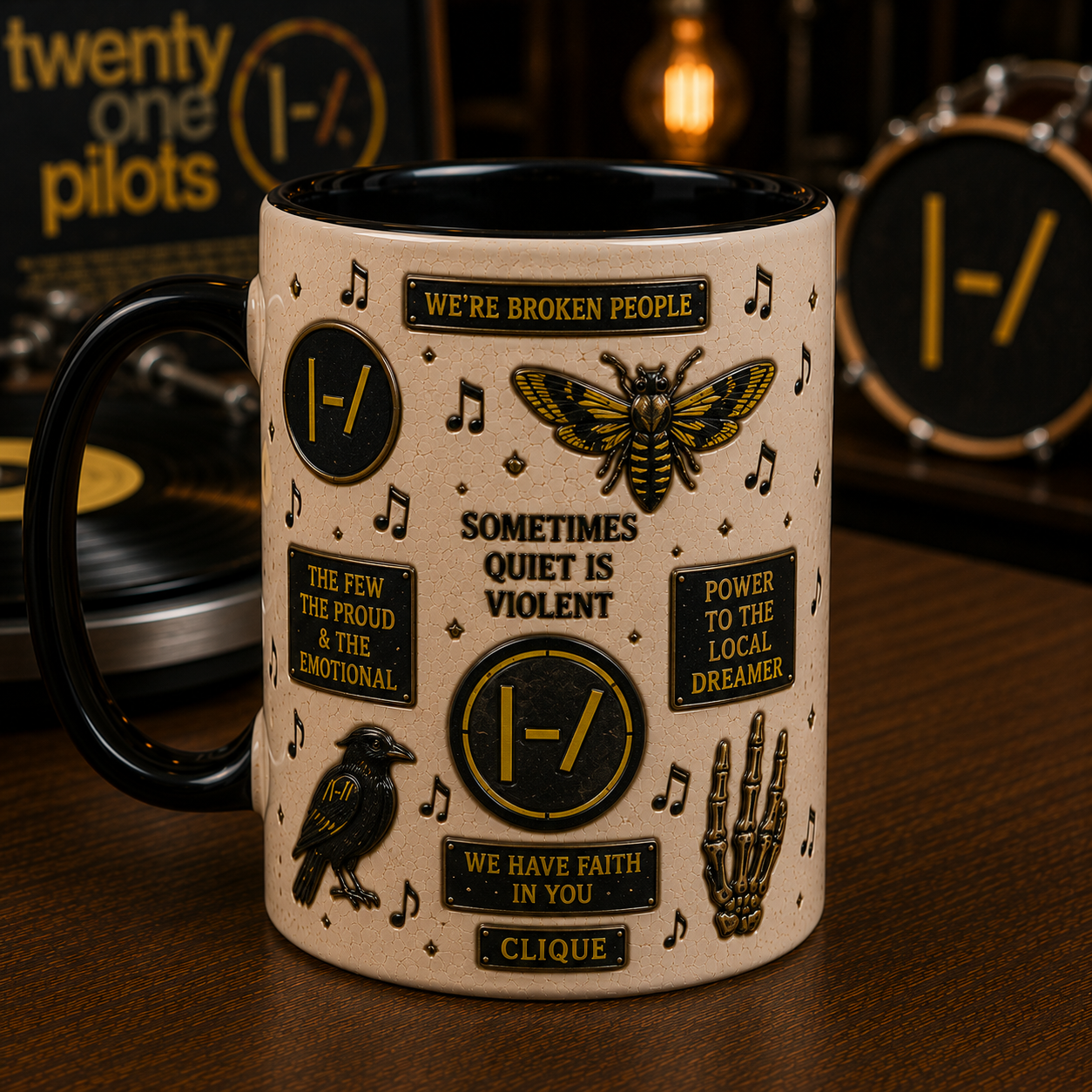 Twenty One Pilots Ceramic Mug – Sometimes Quiet Is Violent Skeleton Fan Gift