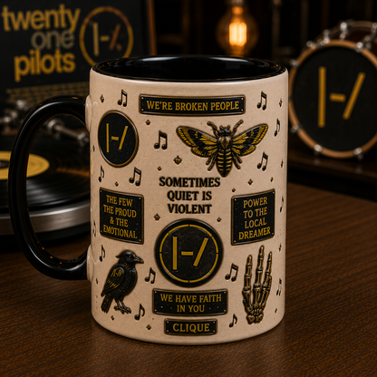 Twenty One Pilots Ceramic Mug – Sometimes Quiet Is Violent Skeleton Fan Gift