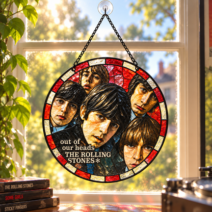 The Rolling Stones Iconic Album Stained Glass Sun Catcher – Retro Rock Music Window Hanging Gift for Fans
