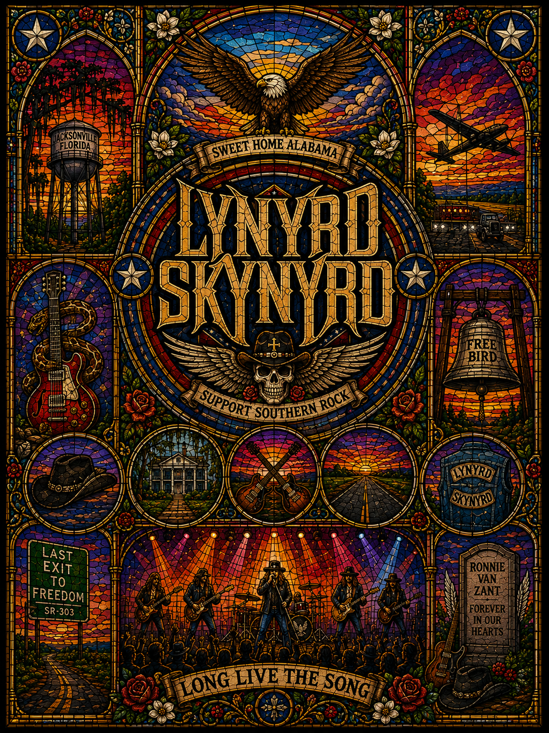 Lynyrd Skynyrd Sherpa Blanket – Sweet Home Alabama Stained Glass Blanket