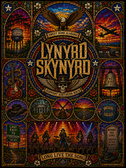 Lynyrd Skynyrd Sherpa Blanket – Sweet Home Alabama Stained Glass Blanket